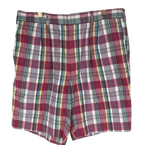 English Sports Shop Bermuda 32 Madras Plaid Shorts Handwoven Cotton Multicolor